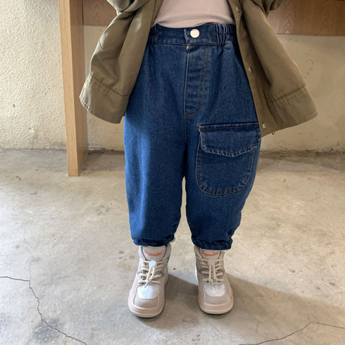 Winter children plus velvet padded denim pants casual loose jeans