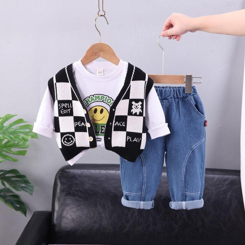 Children's Long Sleeve Knitted Cardigan Vest Set of Three