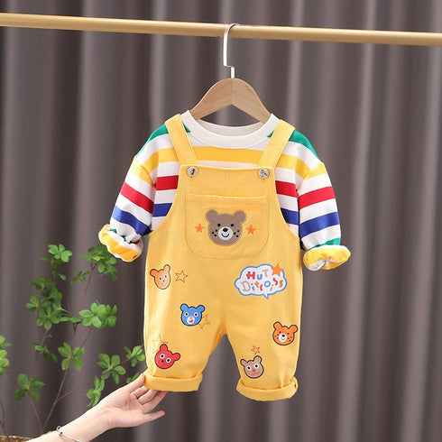Striped Casual Sweater Bear Suspender Suit