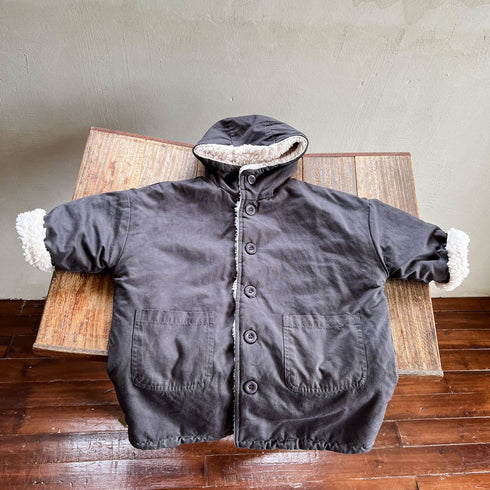 Children's cotton-padded jacket with velvet padded long trench coat coat