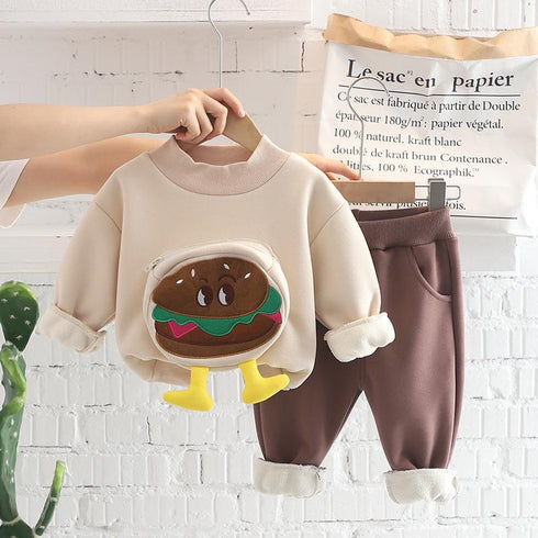 Children winter plus velvet long sleeve two-piece set