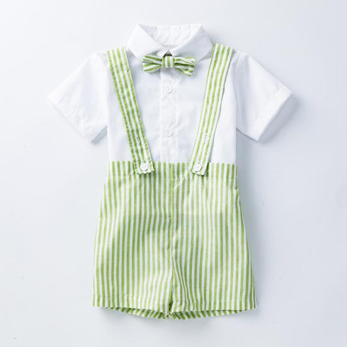 Handsome Children's Gentleman's Clothes Short Sleeved Shirt Cropped Trousers Suspenders Baby One Year Old British Style Dress