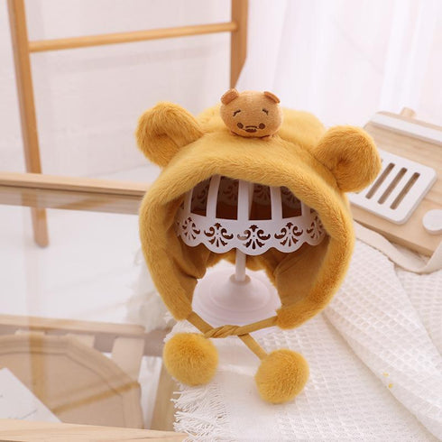 Autumn and winter bear baby warm ear protection plush cap 17.3-19.6 inches