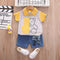 Children's Stripe Stitched Bear Shirt Shorts Two-piece Set