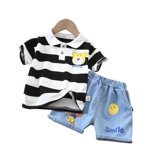 Summer boys striped short-sleeved shorts two-piece set