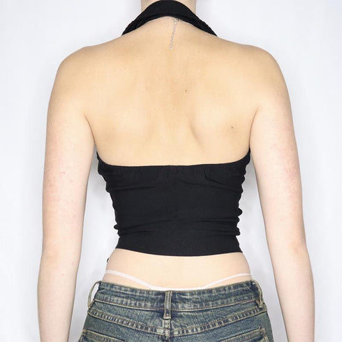 Hanging Neck Vest V-neck Metal Buckle Backless Jacket