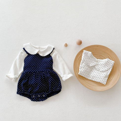 Baby Star Strap Onepiece Long Sleeve T-shirt 2-Piece Set