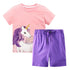 Girls Short Sleeve T-shirt Set 2022 Summer New Cotton Fashion Cute Unicorn Printing Two-piece Set