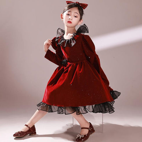 Children's Princess Dress Fall/Winter Red Velvet Halloween Dress Christmas New Year Joker Dress