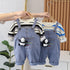 Boys' Casual Jeans Suspenders Two-piece Set Boys' Round Neck Sweater Long Sleeve Set
