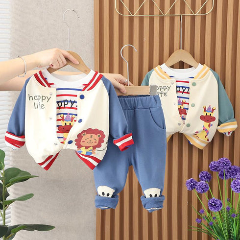 Spring and Autumn Boys Sports Baseball Suit Set of Three