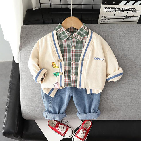 Boy's Handsome Long Sleeve Cardigan Jacket Baby Casual Suit