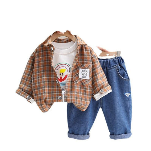 Spring and Autumn Boys Shirt Long Sleeve Three-Piece Set