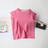 Ruffled Crewneck Feifei Short Sleeve T-Shirt Solid Color Top