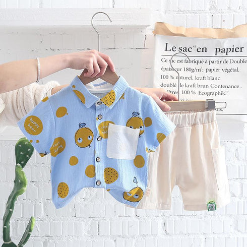 Boys' Summer Suit Baby Cartoon Shirt Short Sleeve Top Set