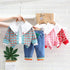 Girls Spring and Autumn Cardigan Jacket Jeans Three-Piece Set