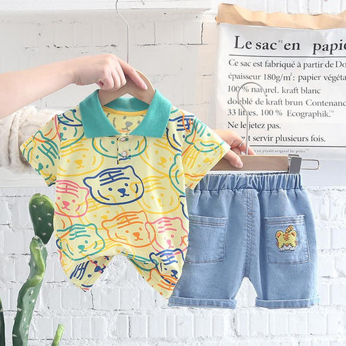 Cute Tiger Polo Two Piece Set