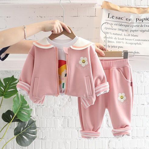 Huahua Casual Lapel Cardigan Three Piece Zipper Shirt Long Sleeve Suit