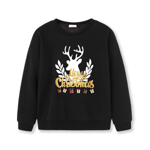 Cartoon elk print long sleeve warm Christmas casual sports sweater