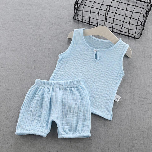 Summer girls boy's children's clothing cotton gauze two-piece set