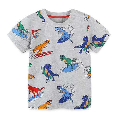Summer Boys Cartoon Dinosaur Print Short Sleeve