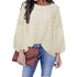 Solid Crewneck Loose Jacquard Wool Ball Long Sleeve Top