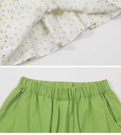 Summer Suit 2022 New Girls Foreign Style Floral Suspender Top Cropped Pants Two-piece Set