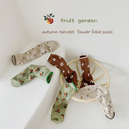 Infant spring and autumn curled flower tube socks plain plaid socks