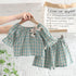 Round Neck Plaid Short Sleeve Suit Casual Shorts Two Piece Set