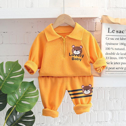 Lapel vests long sleeve suit boy baby cartoon animal half zipper two-piece set