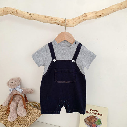 Infant children's clothing jumpsuit short sleeve fake two-piece halter strap climbing suit