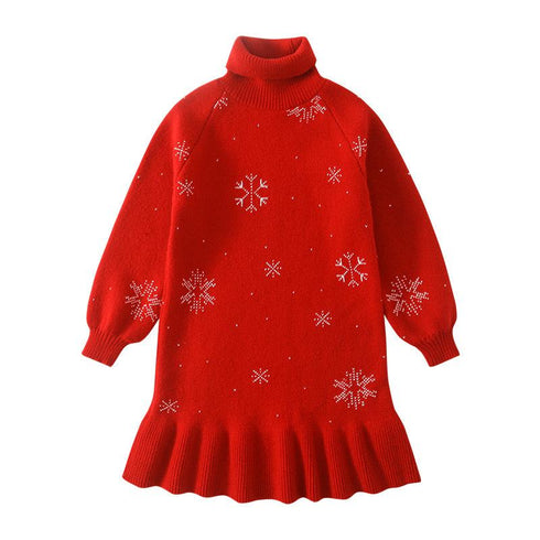 New Year's Christmas snowflake sweater dress padded knit skirt