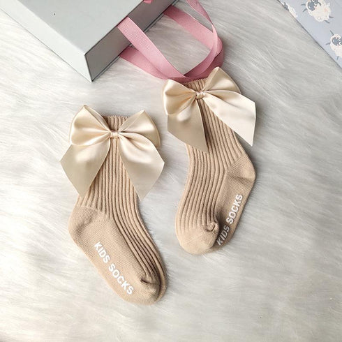 Children's Big Bow Medium Socks Fall/Winter Big Bow Baby Socks Solid Color Medium Non-slip Floor Socks