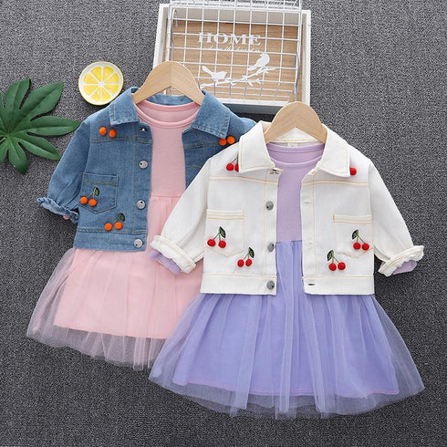 Full Body Doll Coat Long Sleeve Suit Baby Girl Round Neck Dress Two-piece Set