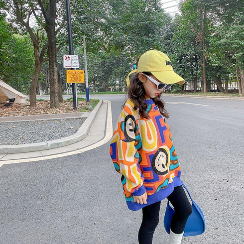 Girls' Spring and Autumn Fashion Loose Smiley Wear