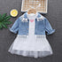 Girls' Jeans Coat Long Sleeve Suit Round Neck Gauze Skirt Two-piece Set