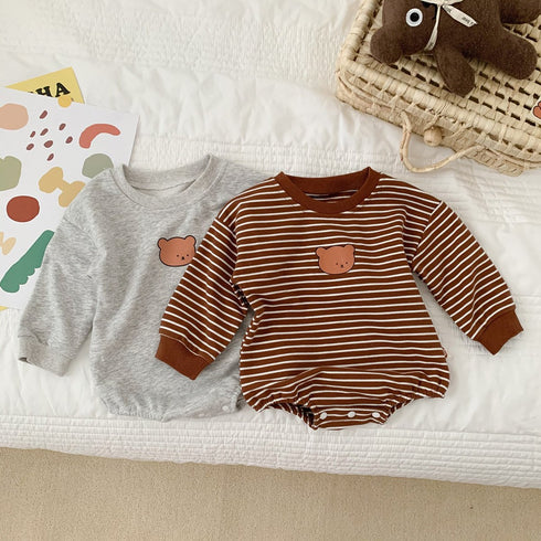 Baby Cute Bear Printed Long Sleeve Siamese Harper Baby Wear Wrap Fart Wearing Climbing Clothing