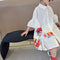 Girls' Graffiti Shirt Collar Lotus Leaf Sleeve Princess Skirt