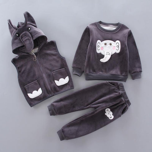 Winter children's velvet suit set of three