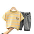 Children's Striped Short-Sleeve Denim Shorts Two-Piece Set