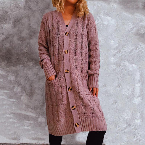 Autumn and winter single-breasted twist pocket knitted cardigan