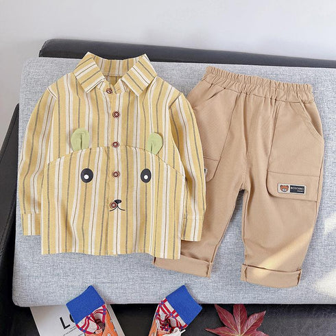 Boy's Spring and Autumn Shirt Two-Piece Set