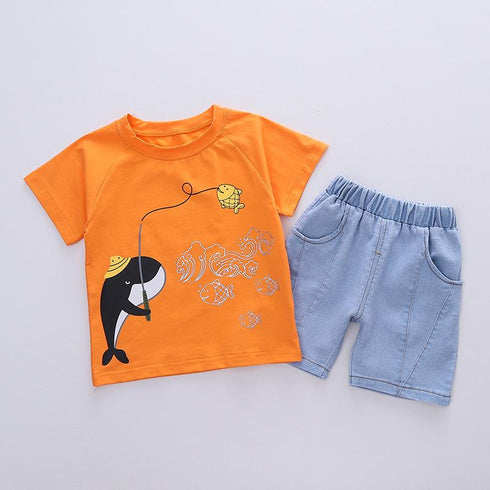 Summer boy shark short sleeve suit