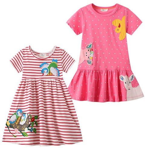 Short Sleeve Knitted Cotton Girl Dress Cartoon Cute Children's Dress