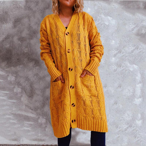 Autumn and winter single-breasted twist pocket knitted cardigan