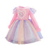 Girls' Dress Long Sleeve Unicorn Rainbow Sequin Mesh Princess Dress