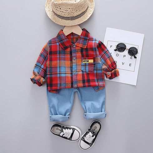 Boy's Spring and Autumn Shirt Pants Two-Piece Set