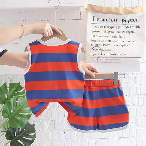 Round Neck Wide Sleeveless Vest Set, Sports Shorts, Two-piece Set