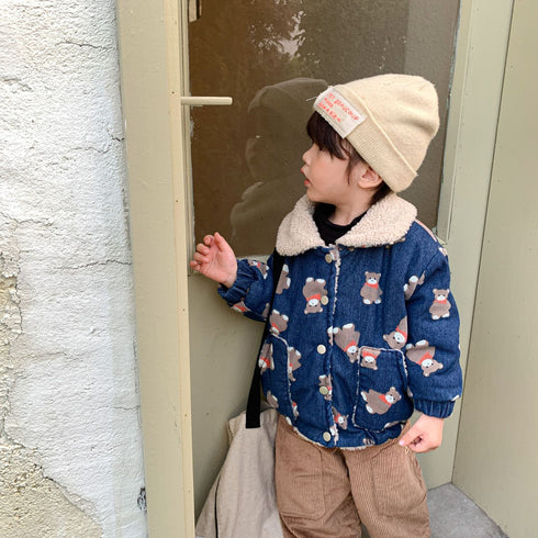 Children's denim cotton-padded jacket with velvet padded warm cotton-padded jacket