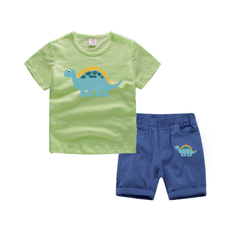 Boys' Summer Dinosaur Cartoon Short Sleeve Shorts Set